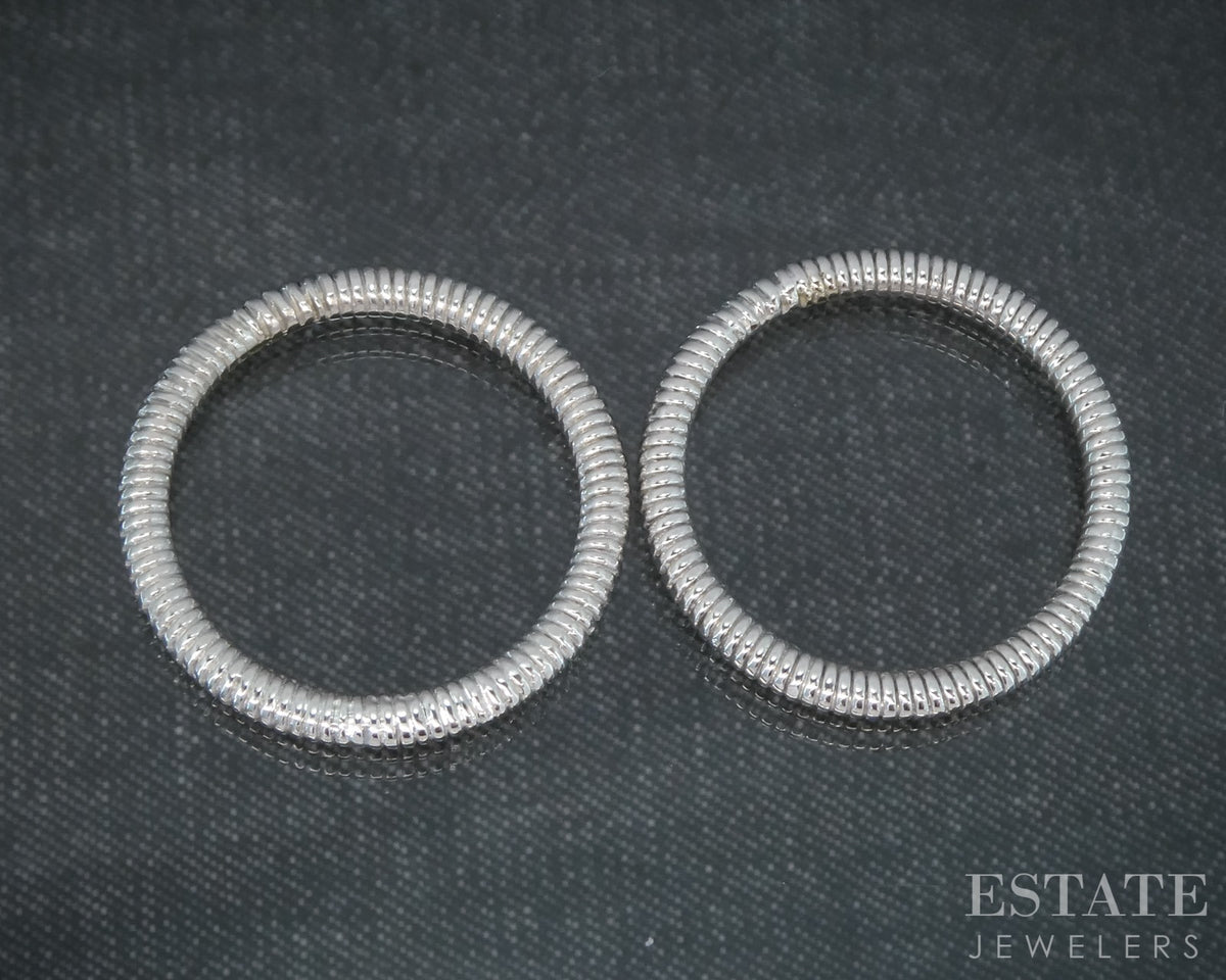 14k White Gold 2mm Textured Ribbed Stackable Band Ring Set of 2 5.3g p31376