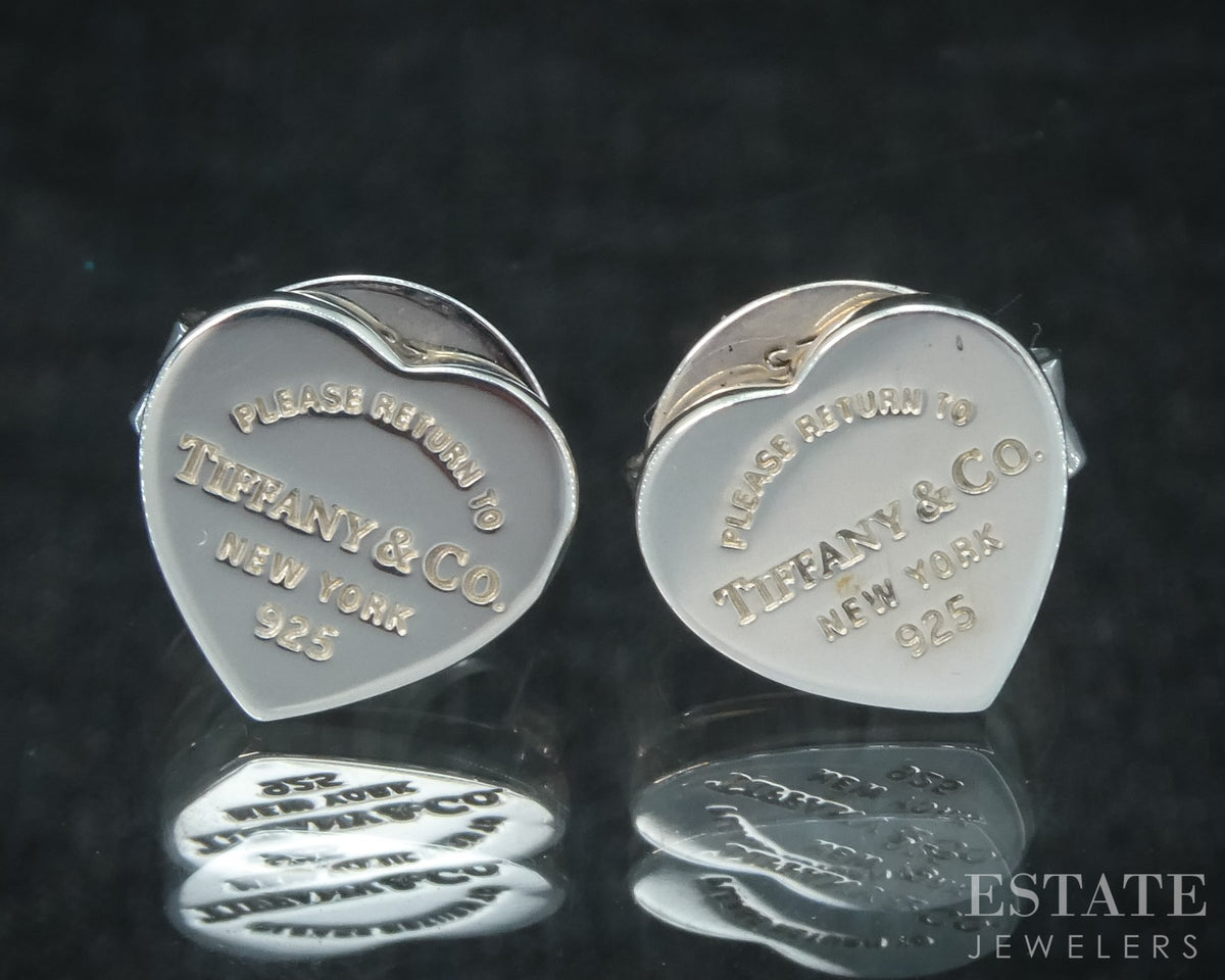 Sterling Silver Tiffany & Co. Return To Tiffany Heart Stud Earrings 2.6g p30857