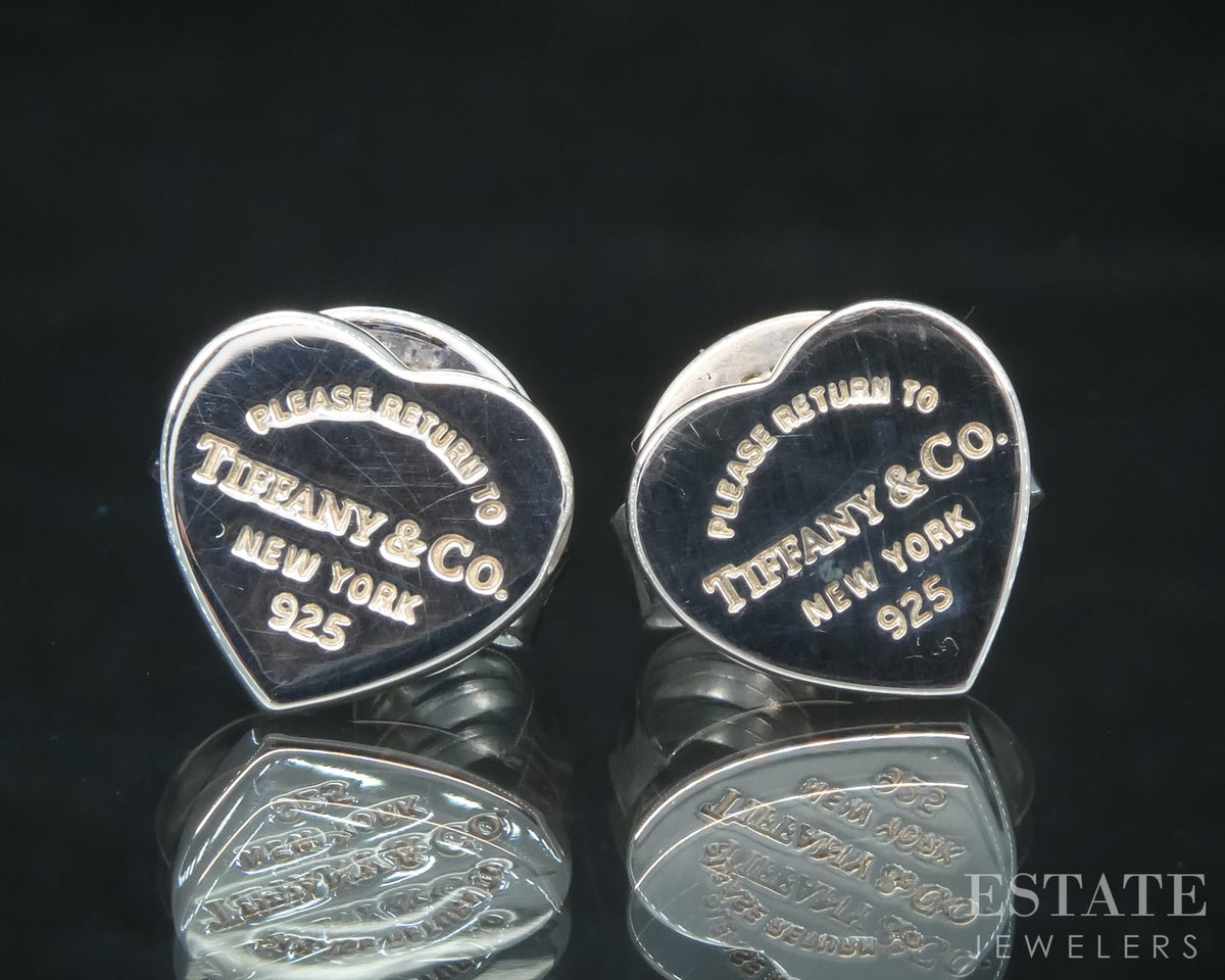 Sterling Silver Tiffany & Co. Return To Tiffany Heart Stud Earrings 2.6g p30857