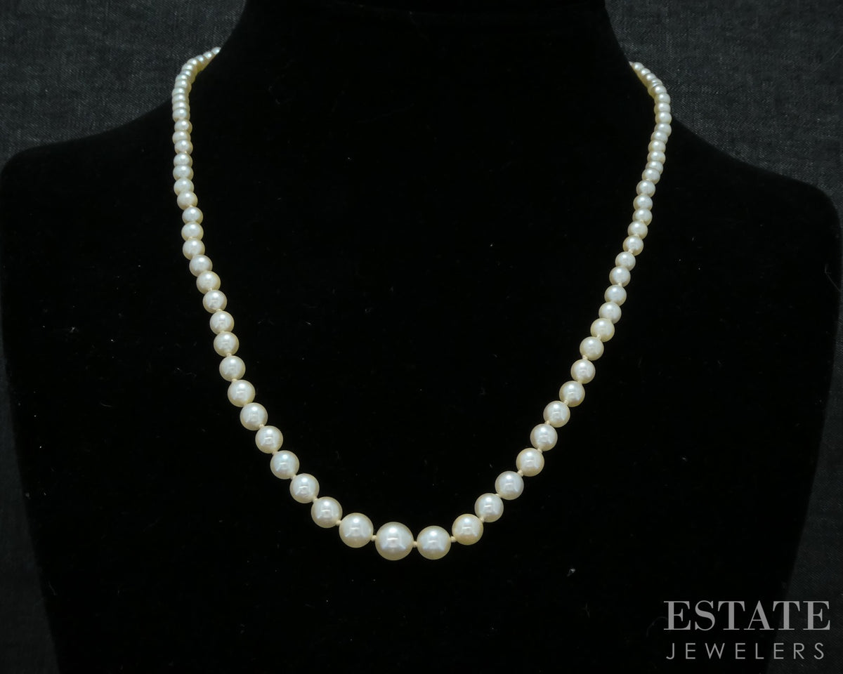 Vintage 14k White Gold 3.3-6.8mm Cultured Akoya Pearl Necklace 20"L p31090