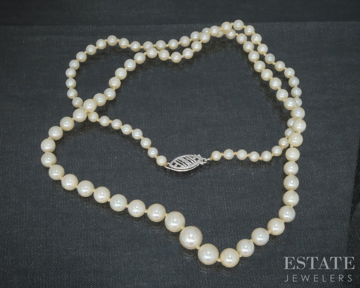 Vintage 14k White Gold 3.3-6.8mm Cultured Akoya Pearl Necklace 20"L p31090