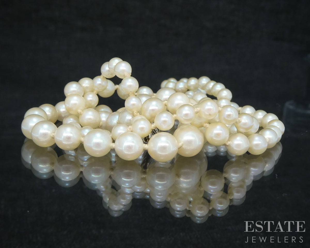 Vintage 14k White Gold 3.3-6.8mm Cultured Akoya Pearl Necklace 20"L p31090