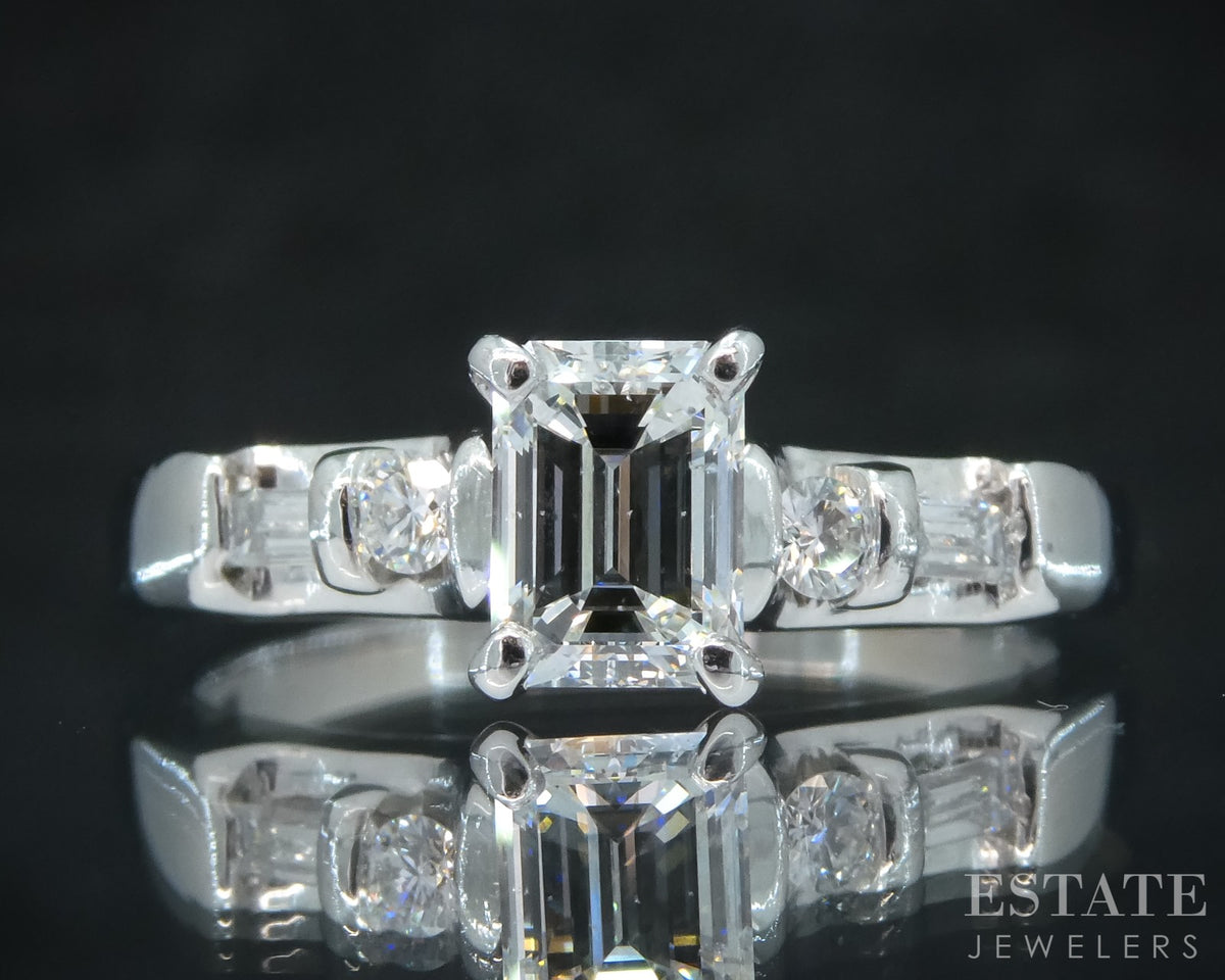 Platinum Emerald Natural .82ctw Diamond Ladies Engagement Ring 6.1g p31562