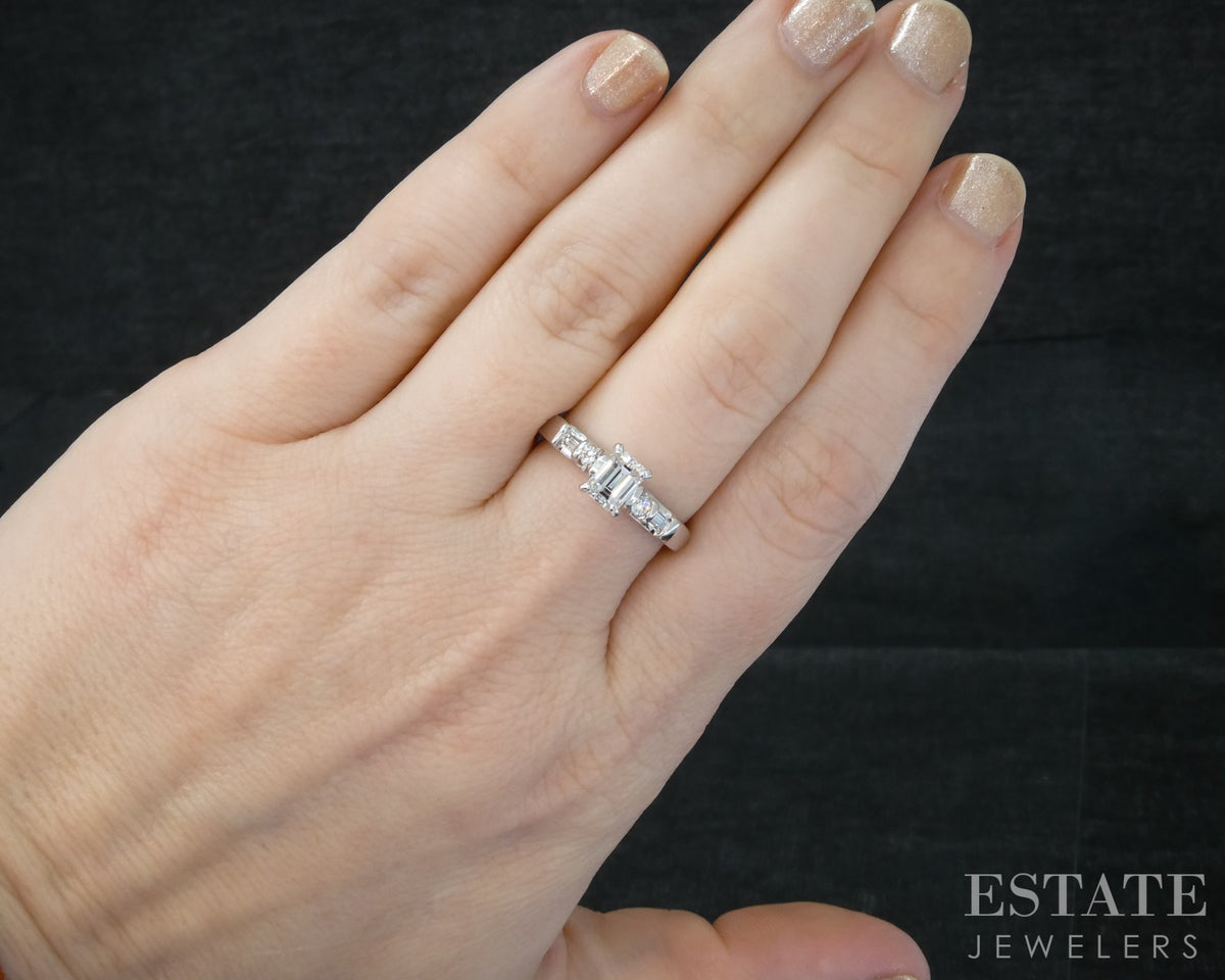 Platinum Emerald Natural .82ctw Diamond Ladies Engagement Ring 6.1g p31562