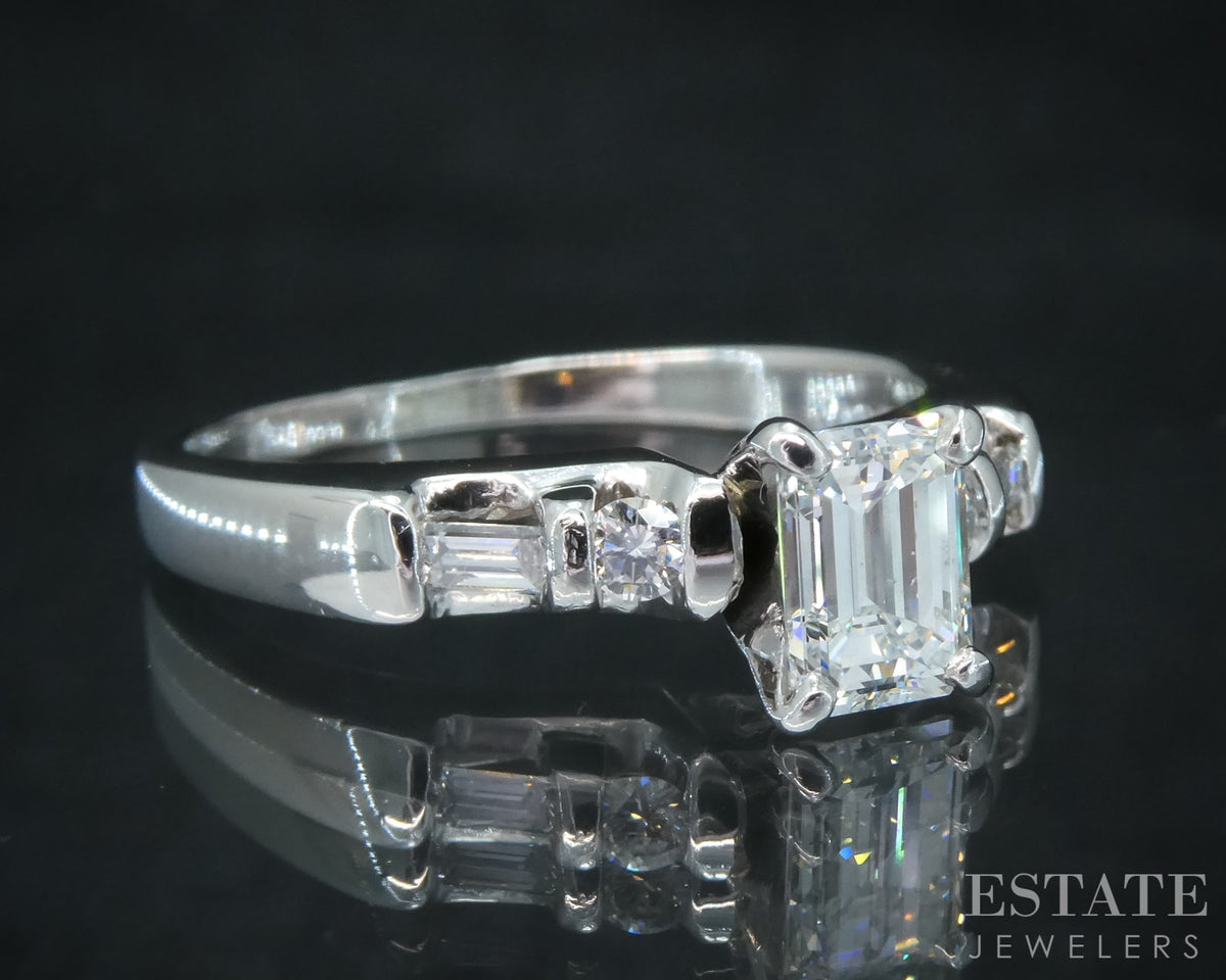 Platinum Emerald Natural .82ctw Diamond Ladies Engagement Ring 6.1g p31562
