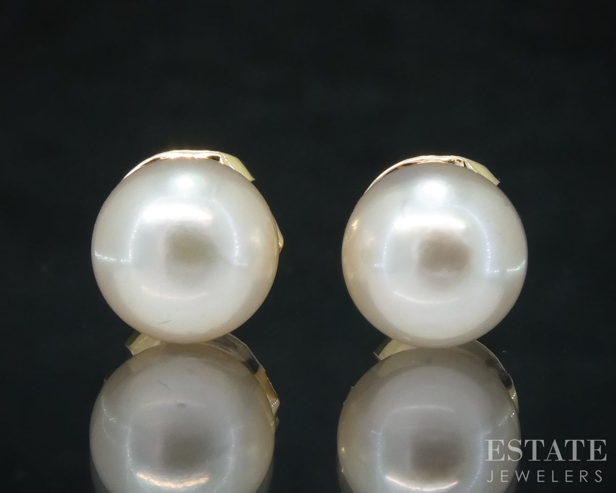 14k Yellow Gold 6.8mm Akoya Pearl Stud Ladies Earrings p31534