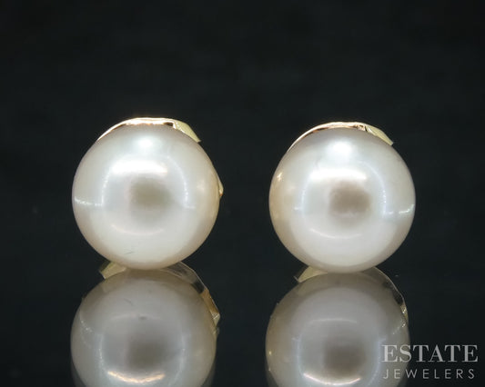 14k Yellow Gold 6.8mm Akoya Pearl Stud Ladies Earrings p31534