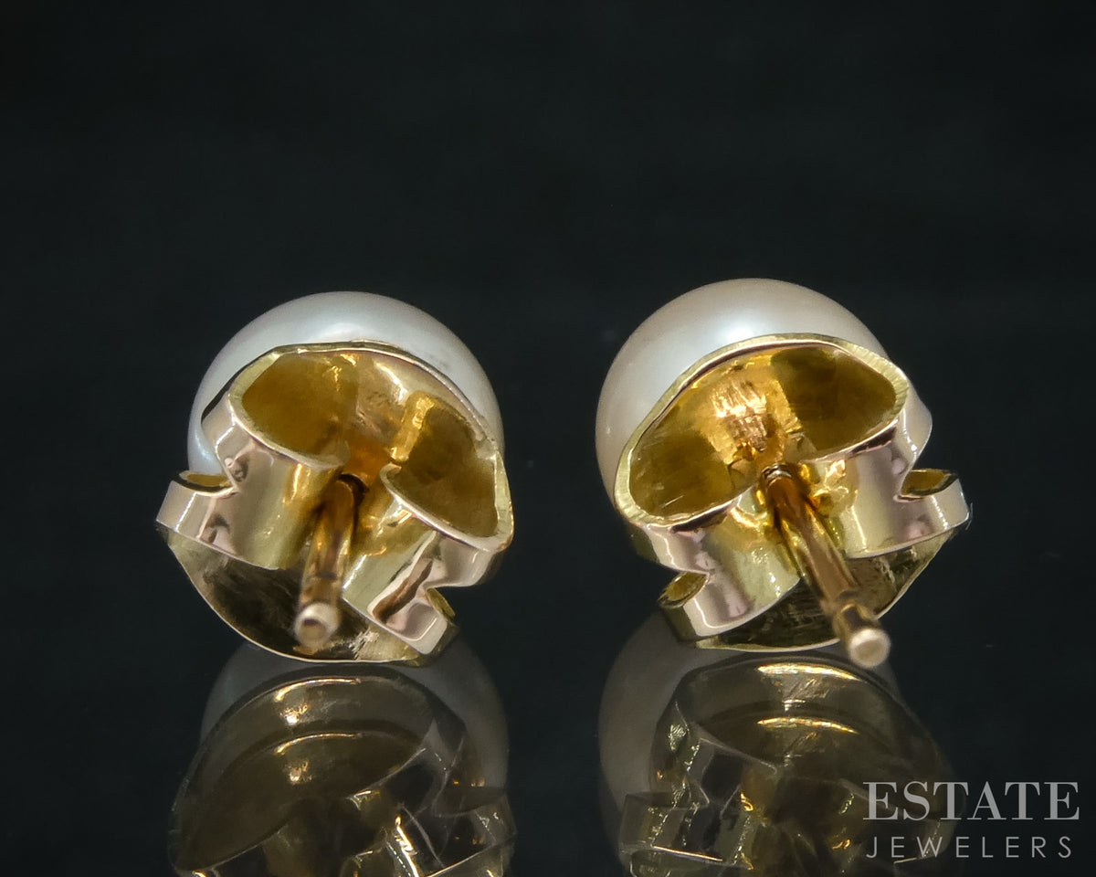 14k Yellow Gold 6.8mm Akoya Pearl Stud Ladies Earrings p31534