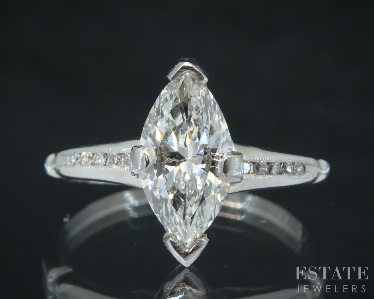 Vintage Platinum Marquise Natural 1.03ctw Diamond Engagement Ring 2.7g p28500