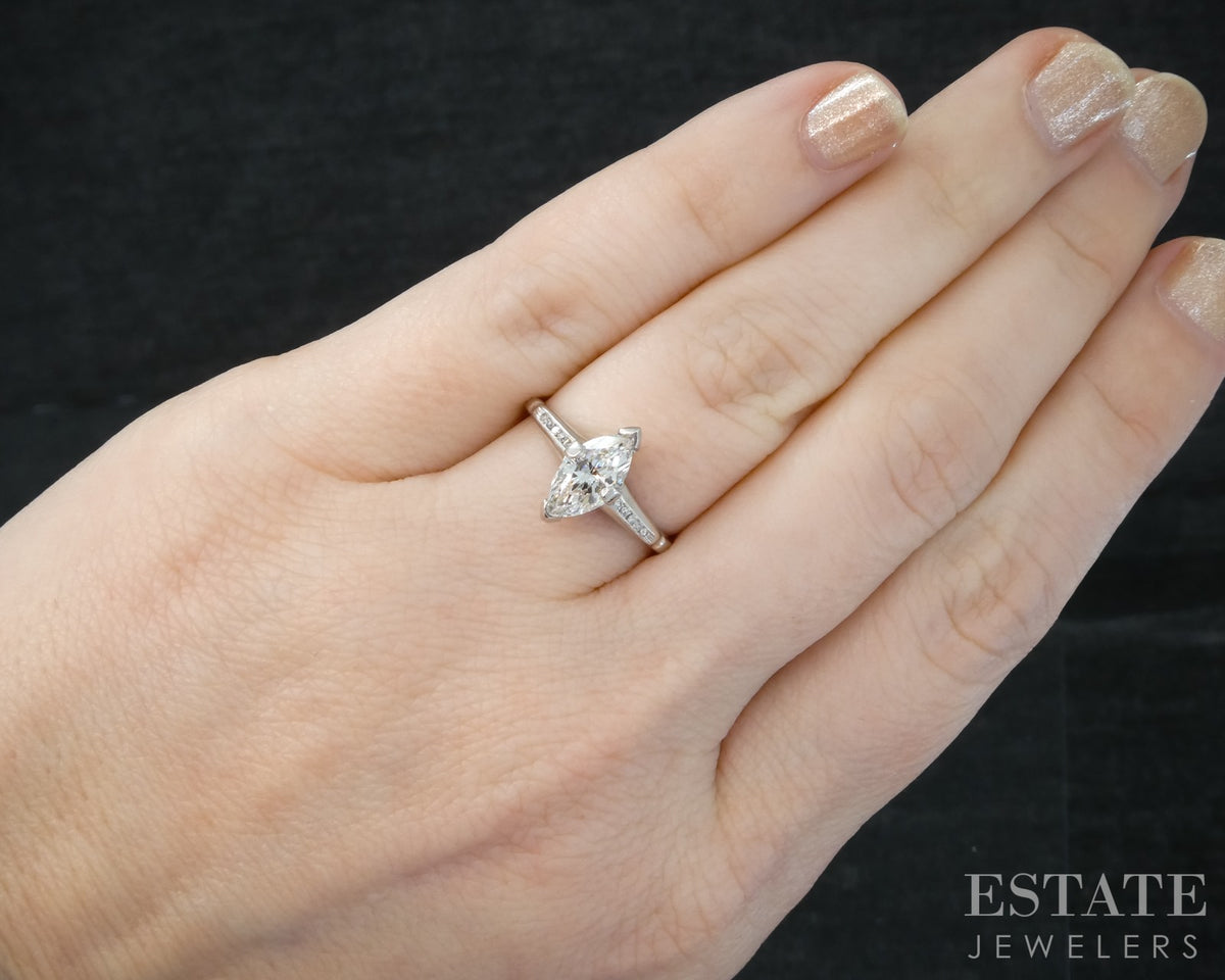 Vintage Platinum Marquise Natural 1.03ctw Diamond Engagement Ring 2.7g p28500