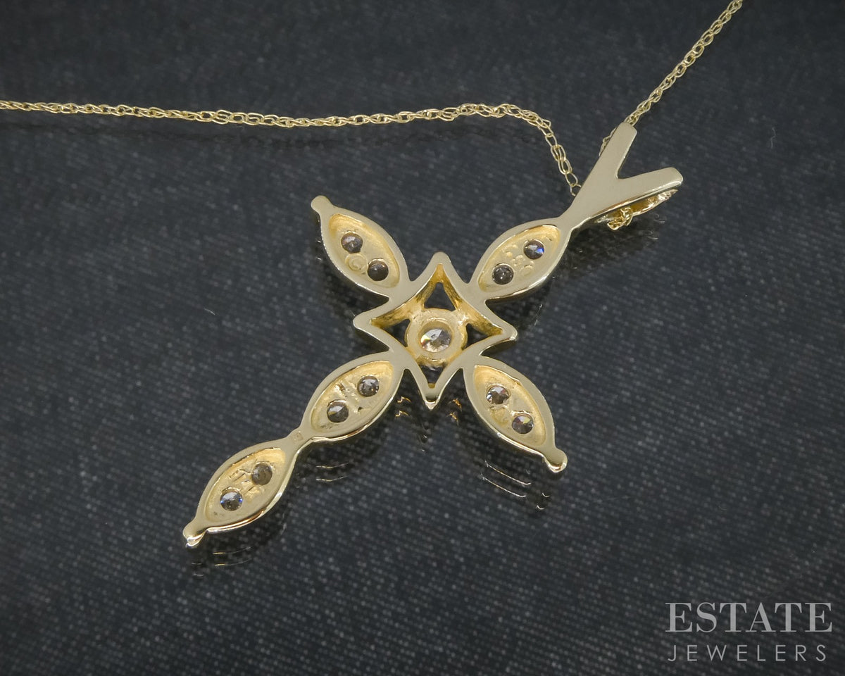 14k Yellow Gold Natural .35ctw Diamond Cross Ladies Necklace 3.6g 18"L p31553