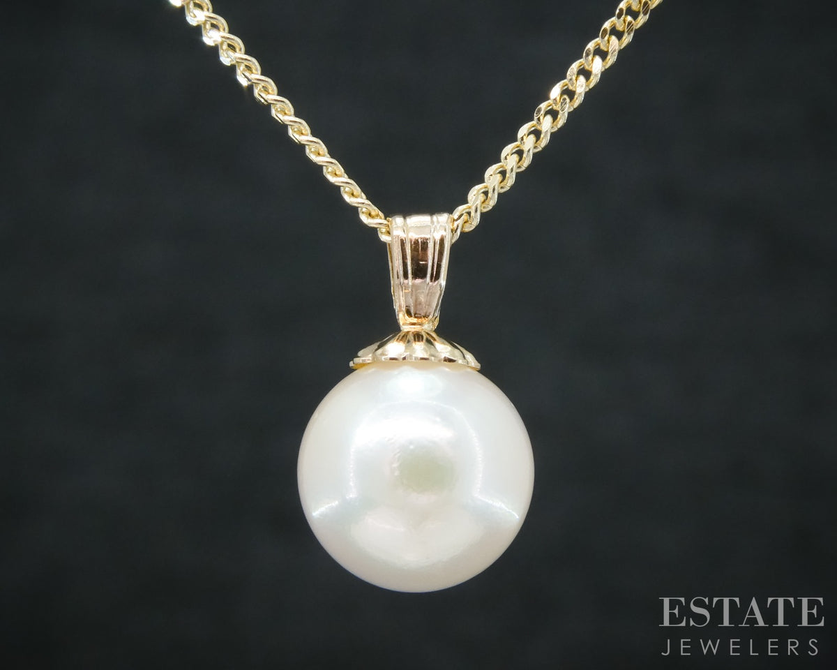 14k Yellow Gold 8.1mm Akoya Pearl Solitaire Ladies Necklace 3g 20"L p31565