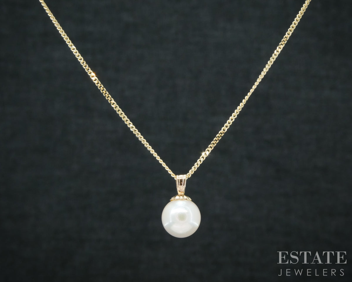 14k Yellow Gold 8.1mm Akoya Pearl Solitaire Ladies Necklace 3g 20"L p31565