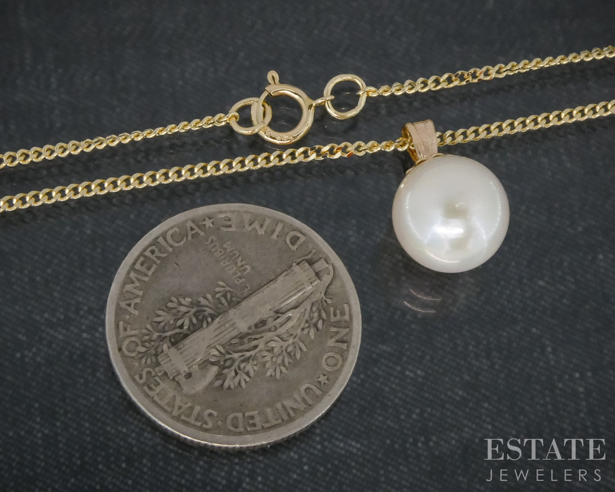14k Yellow Gold 8.1mm Akoya Pearl Solitaire Ladies Necklace 3g 20"L p31565