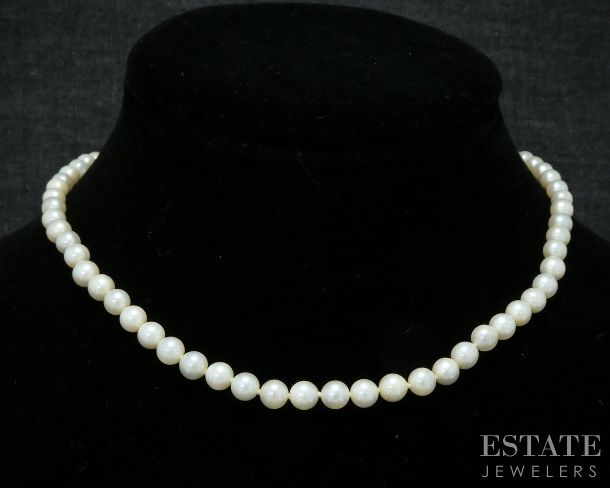 Vintage 14k White Gold 5.3mm Cultured Akoya Pearl Necklace 15"L p31564