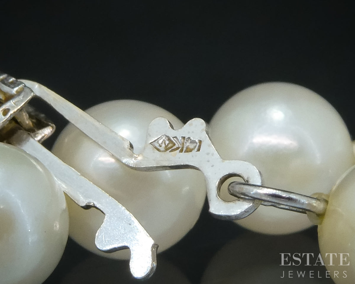 Vintage 14k White Gold 5.3mm Cultured Akoya Pearl Necklace 15"L p31564