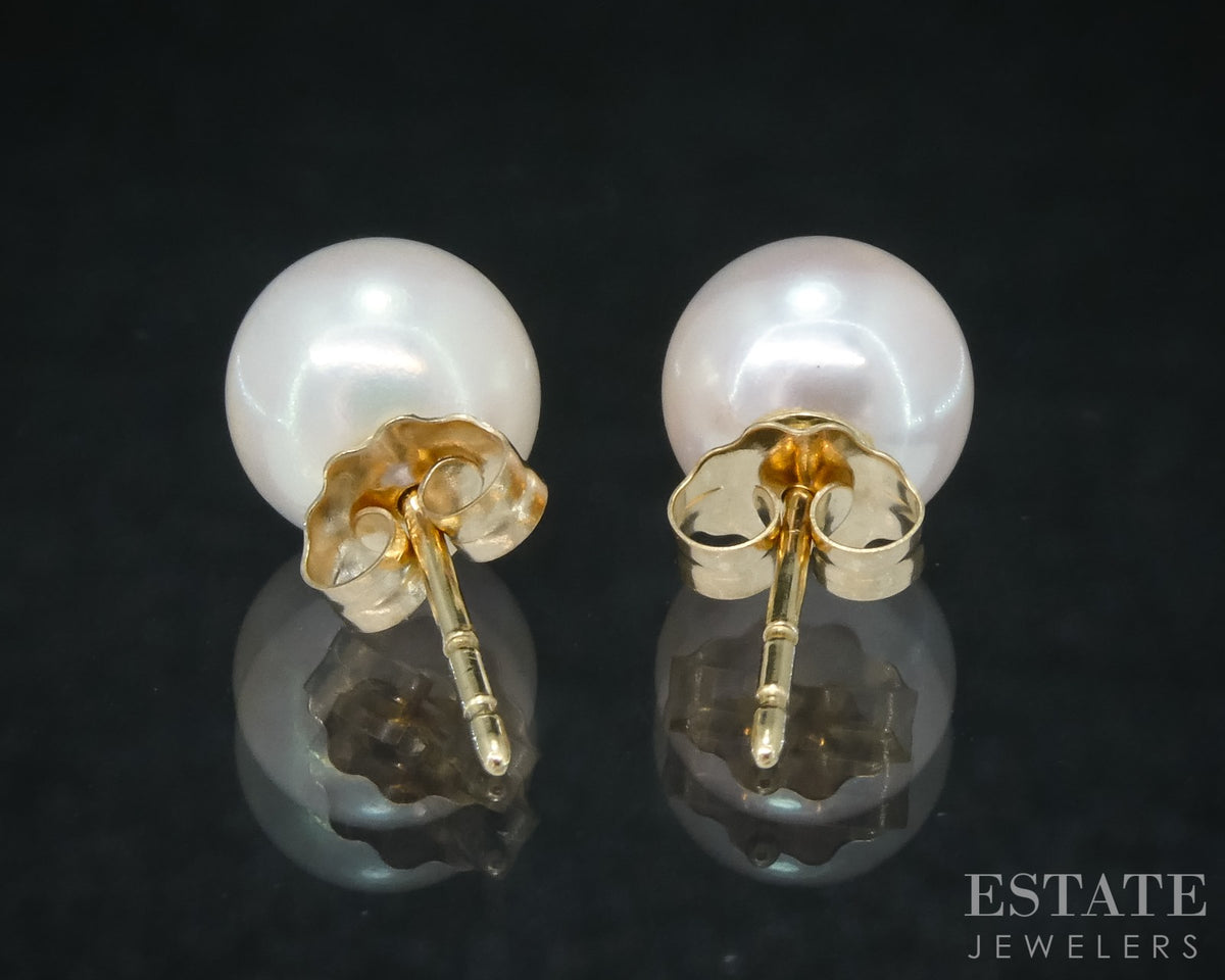 14k Yellow Gold 7.1mm Akoya Pearl Stud Ladies Earrings p31563