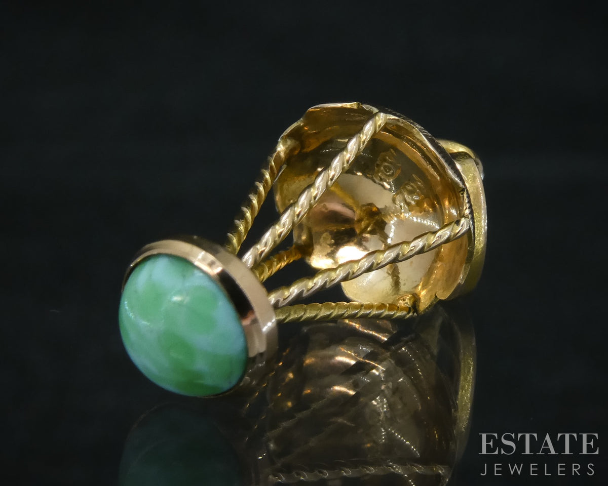 Vintage 14k Yellow Gold Dimensional Parachute Green Stone Charm 1.6g p31545