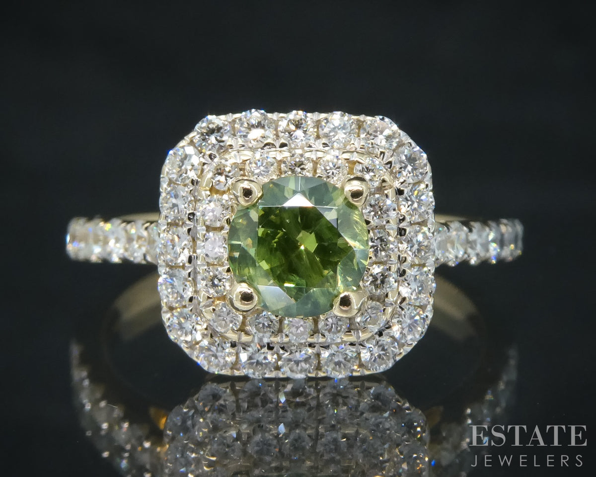 14k Yellow Gold IGI Natural Demantoid Garnet & Diamond Ladies Ring 2.8g p31504
