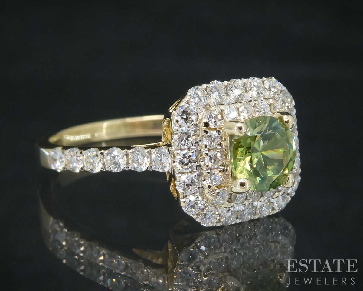 14k Yellow Gold IGI Natural Demantoid Garnet & Diamond Ladies Ring 2.8g p31504