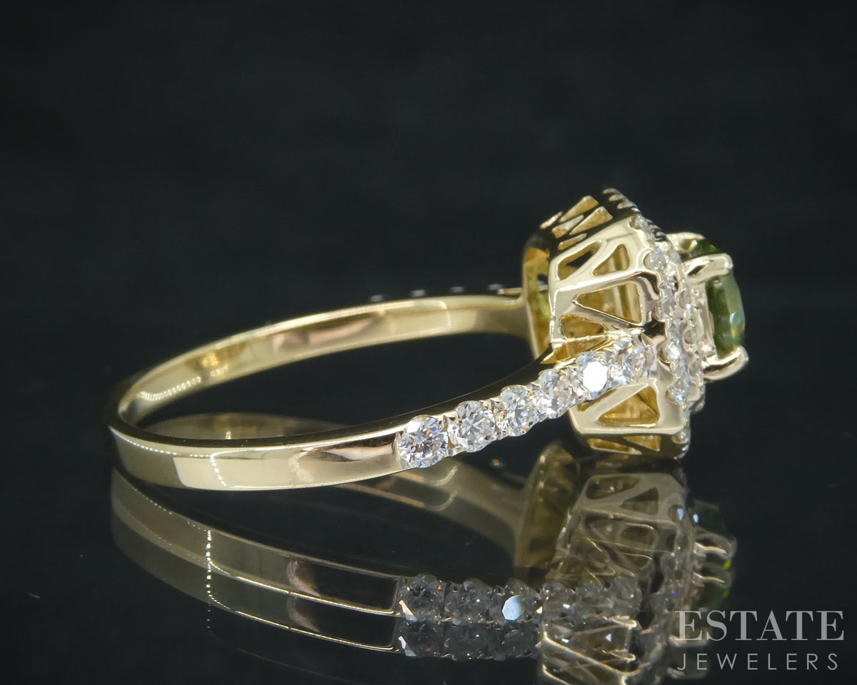 14k Yellow Gold IGI Natural Demantoid Garnet & Diamond Ladies Ring 2.8g p31504