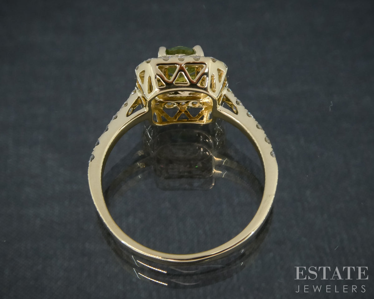 14k Yellow Gold IGI Natural Demantoid Garnet & Diamond Ladies Ring 2.8g p31504