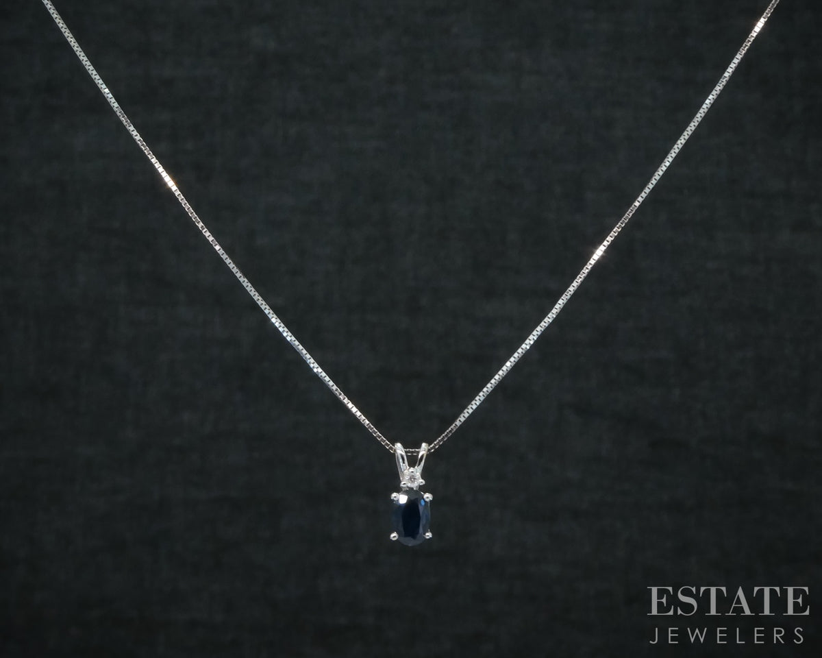 14k White Gold Natural Blue Sapphire & Diamond Necklace 1.4g 18"L p31554