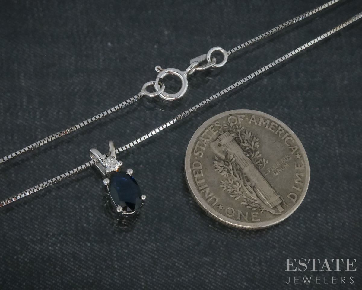 14k White Gold Natural Blue Sapphire & Diamond Necklace 1.4g 18"L p31554