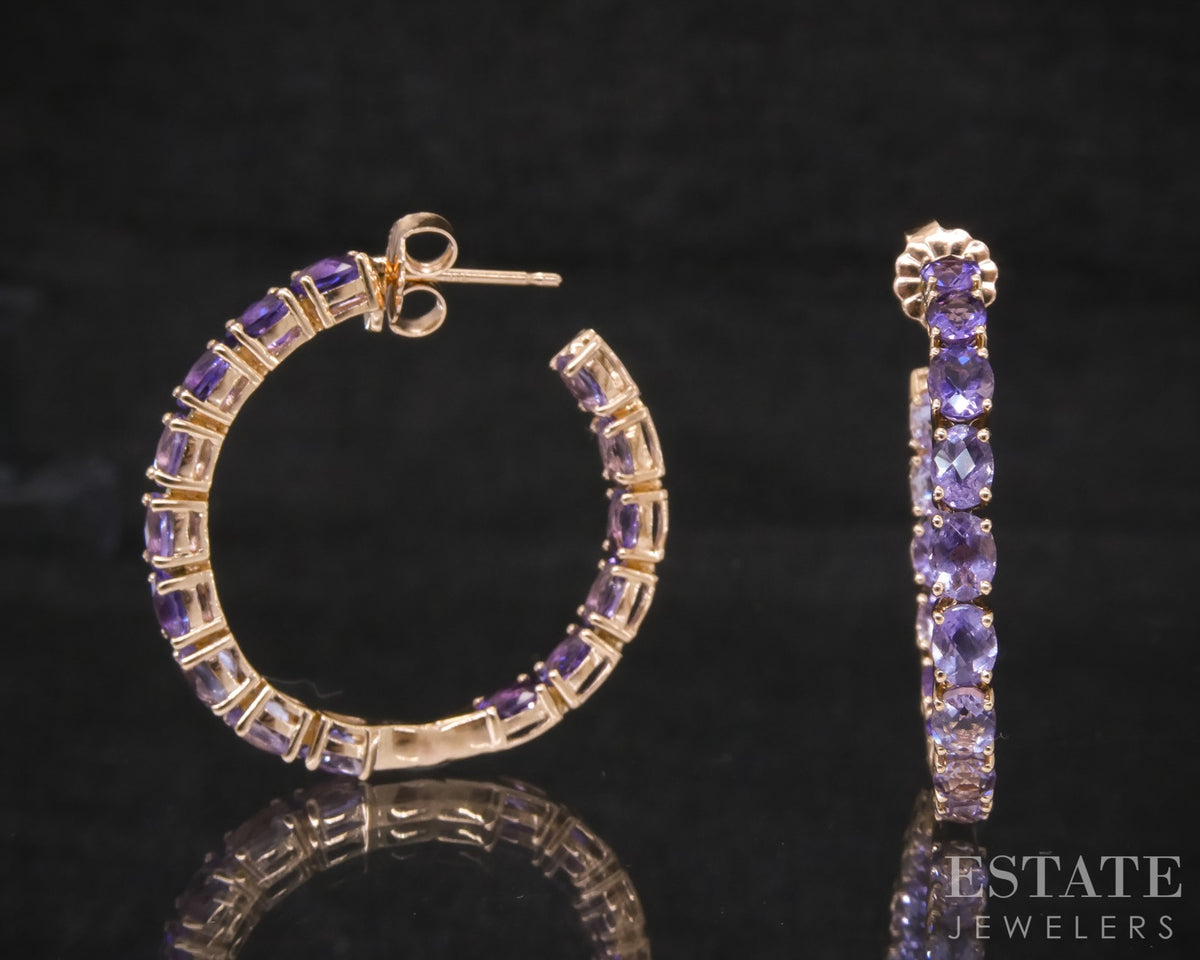 14k Strawberry Gold LeVian Natural Amethyst Inside Out Hoop Earrings 5.7g p28313