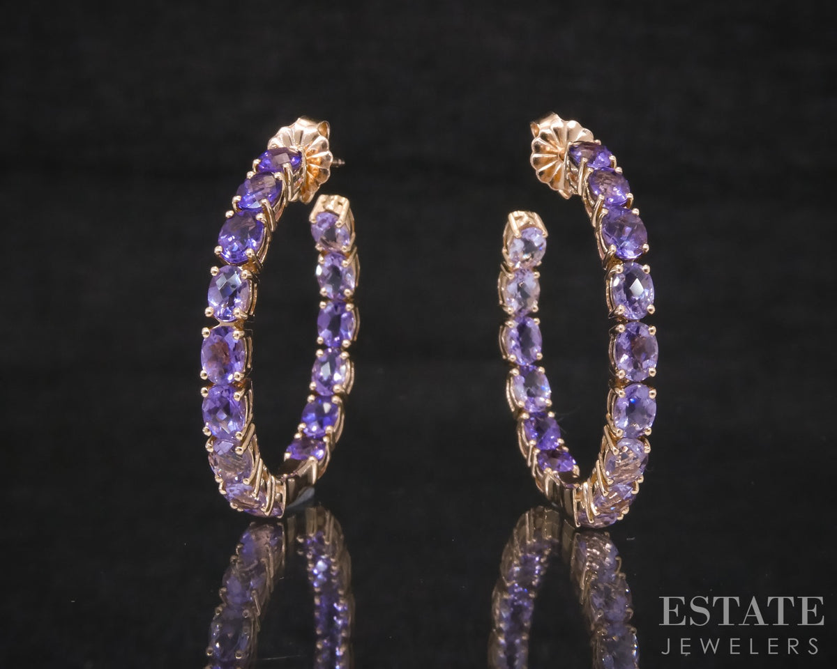 14k Strawberry Gold LeVian Natural Amethyst Inside Out Hoop Earrings 5.7g p28313