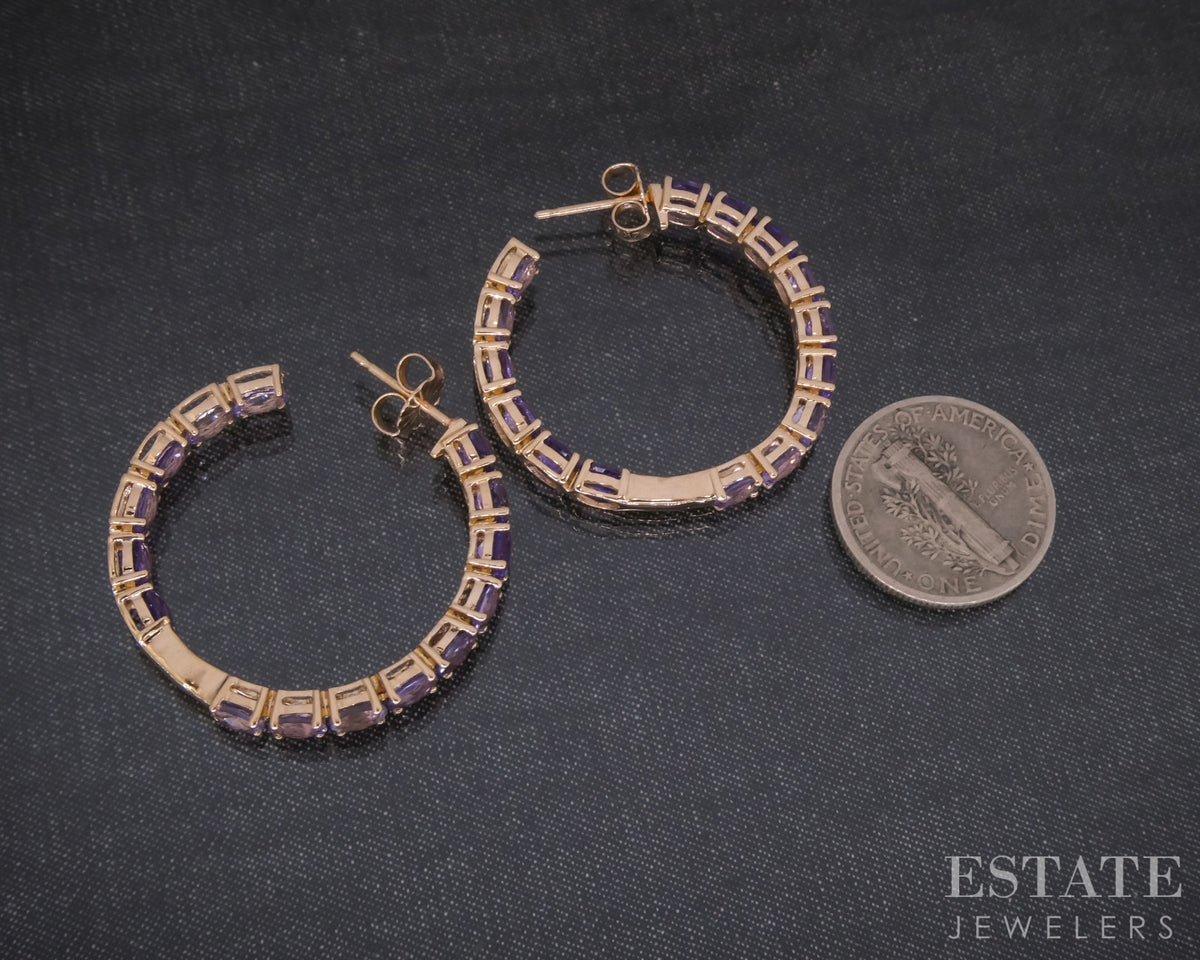 14k Strawberry Gold LeVian Natural Amethyst Inside Out Hoop Earrings 5.7g p28313