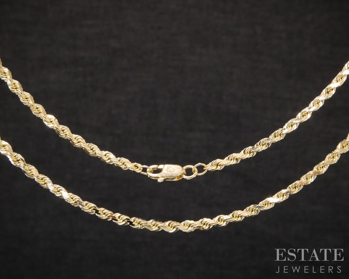 14k Yellow Gold 2.2mm Diamond Cut Rope Chain Link Necklace 17.3g 24"L p31004