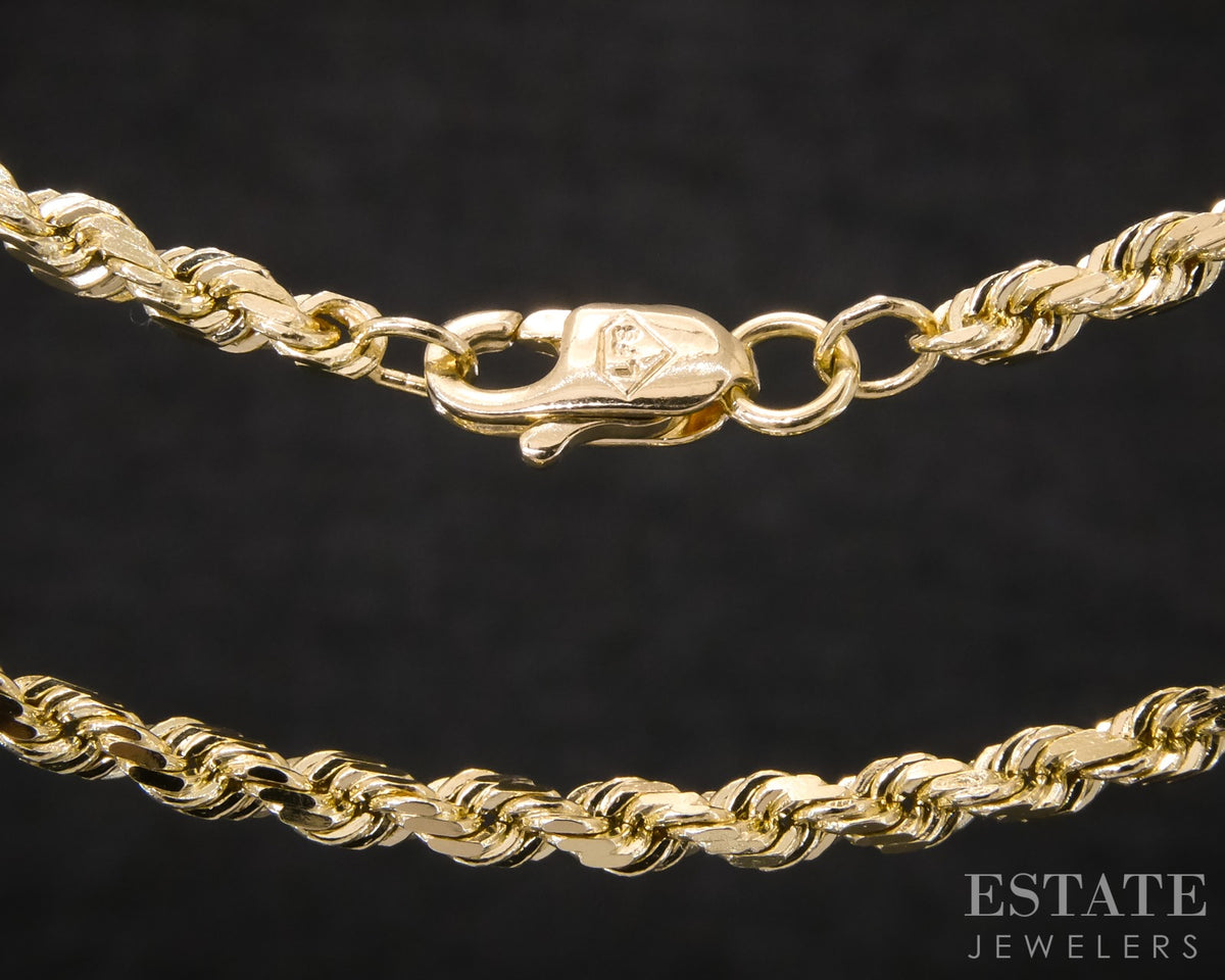 14k Yellow Gold 2.2mm Diamond Cut Rope Chain Link Necklace 17.3g 24"L p31004