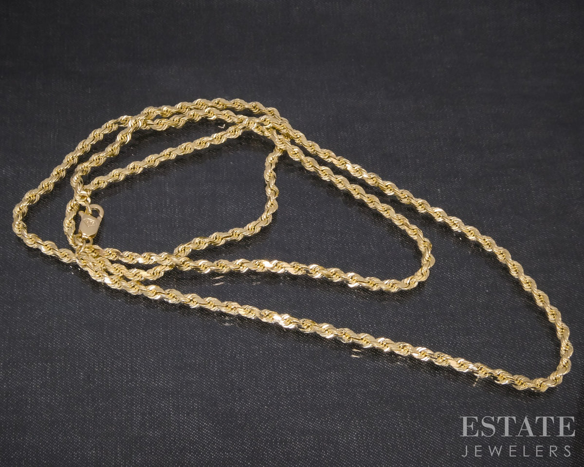 14k Yellow Gold 2.2mm Diamond Cut Rope Chain Link Necklace 17.3g 24"L p31004