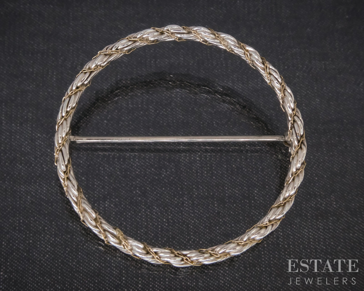 14k & Sterling Silver Tiffany & Co. Wrapped Circle Pin Brooch 4.4g p31589