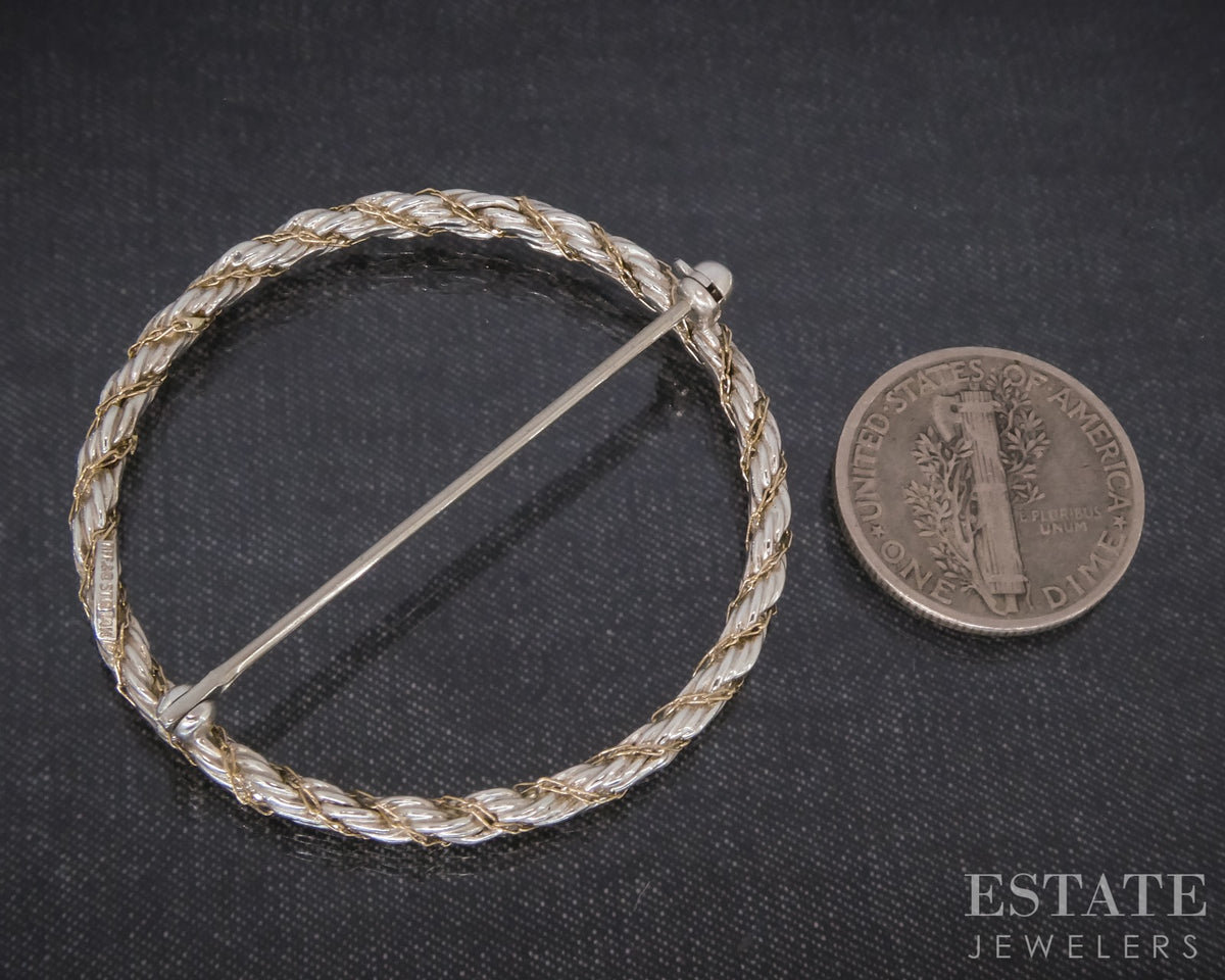 14k & Sterling Silver Tiffany & Co. Wrapped Circle Pin Brooch 4.4g p31589
