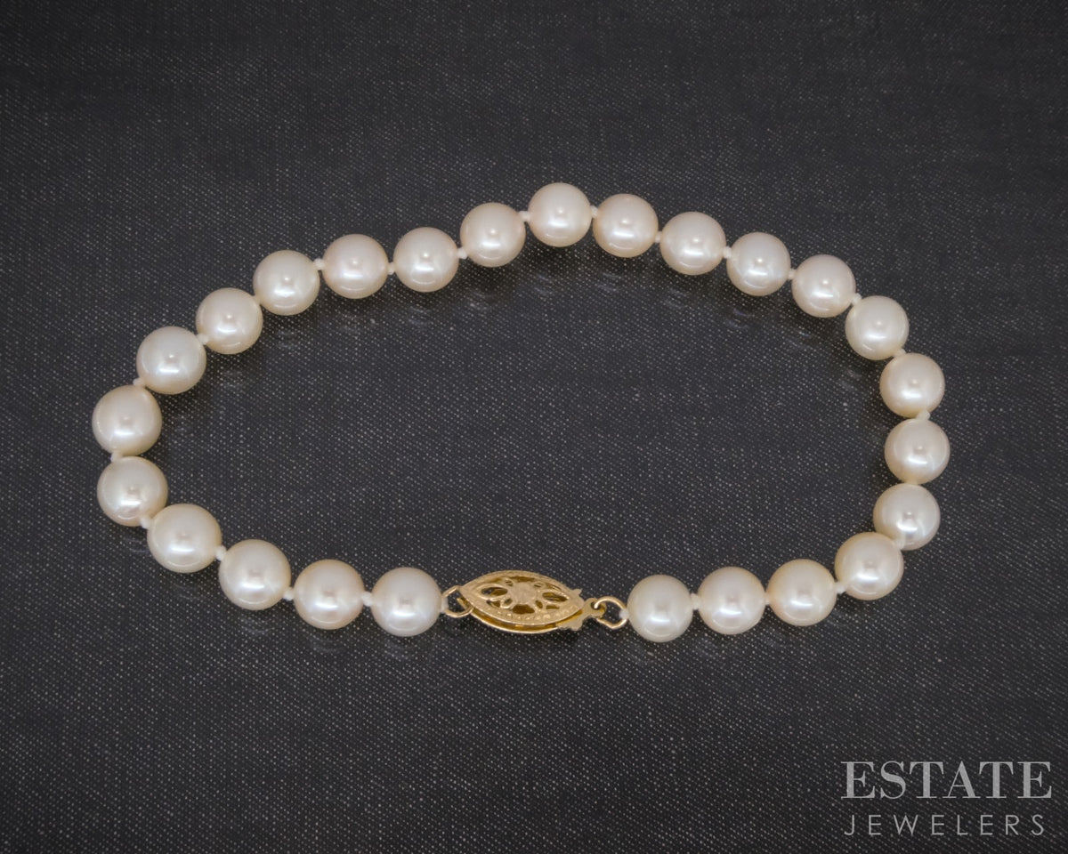 14k Yellow Gold 5.8mm Akoya Pearl Ladies Bracelet 7"L p31835