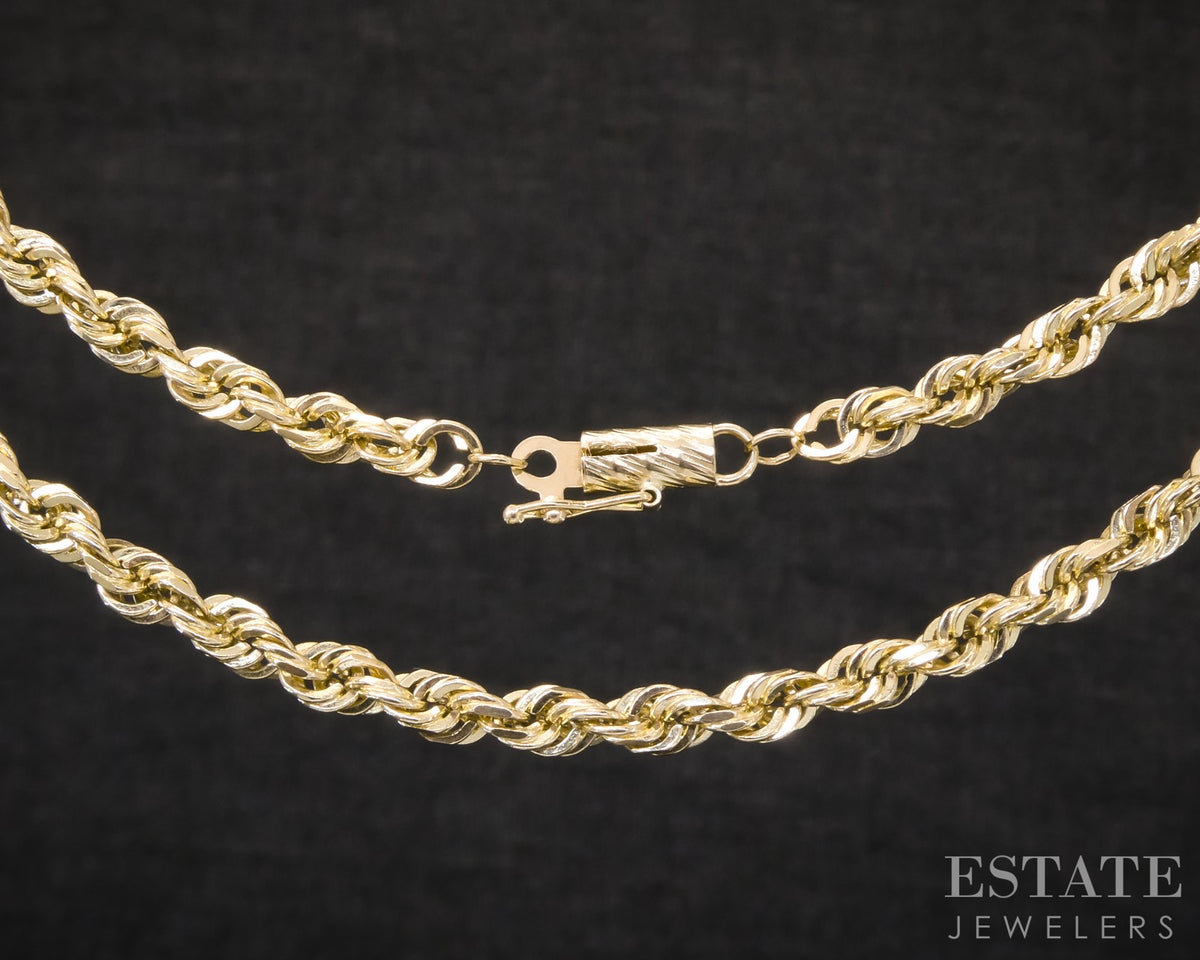 10k Yellow Gold 4.3mm Diamond Cut Rope Chain Link Mens Necklace 24g 21"L p30681