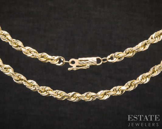 10k Yellow Gold 4.3mm Diamond Cut Rope Chain Link Mens Necklace 24g 21"L p30681