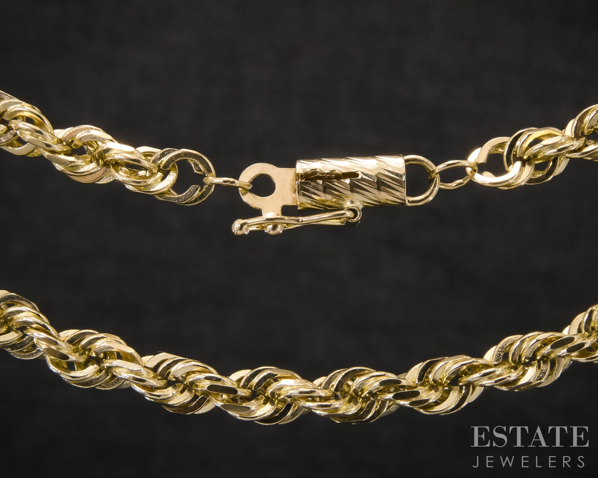 10k Yellow Gold 4.3mm Diamond Cut Rope Chain Link Mens Necklace 24g 21"L p30681
