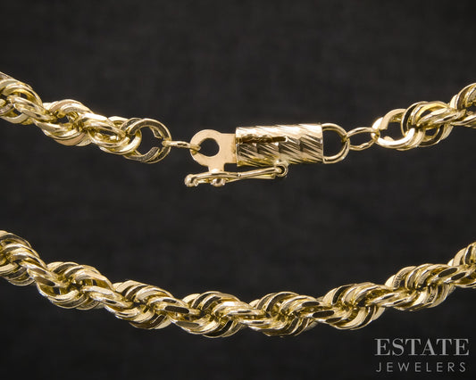10k Yellow Gold 4.3mm Diamond Cut Rope Chain Link Mens Necklace 24g 21"L p30681