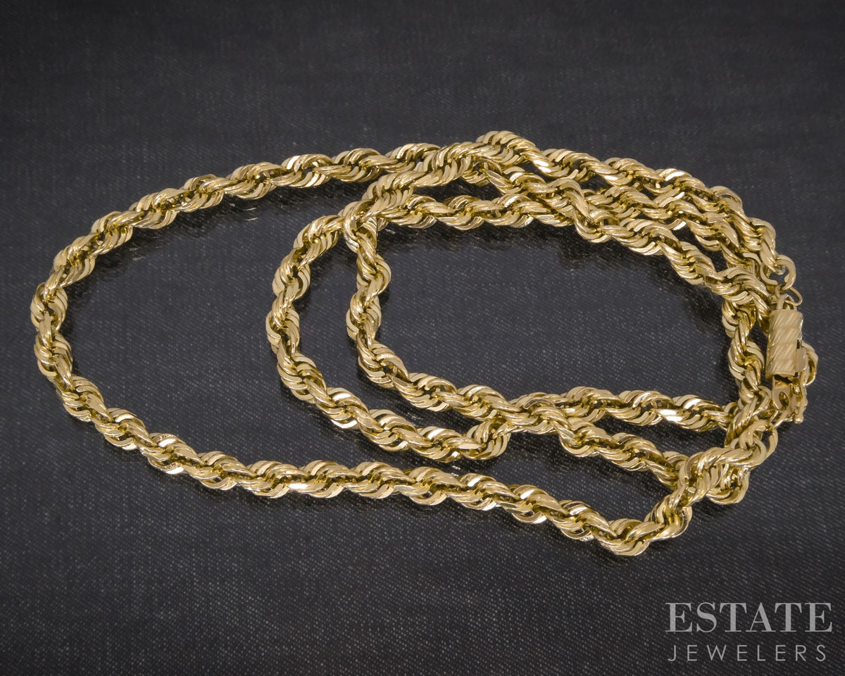 10k Yellow Gold 4.3mm Diamond Cut Rope Chain Link Mens Necklace 24g 21"L p30681