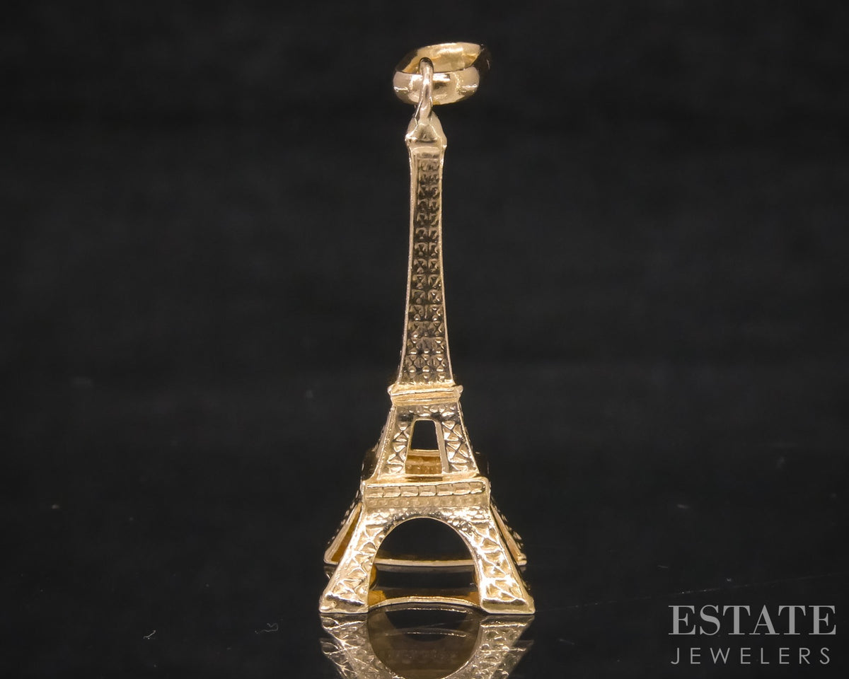 18k Yellow Gold Dimensional Eiffel Tower Monument Charm 1.2g p31874