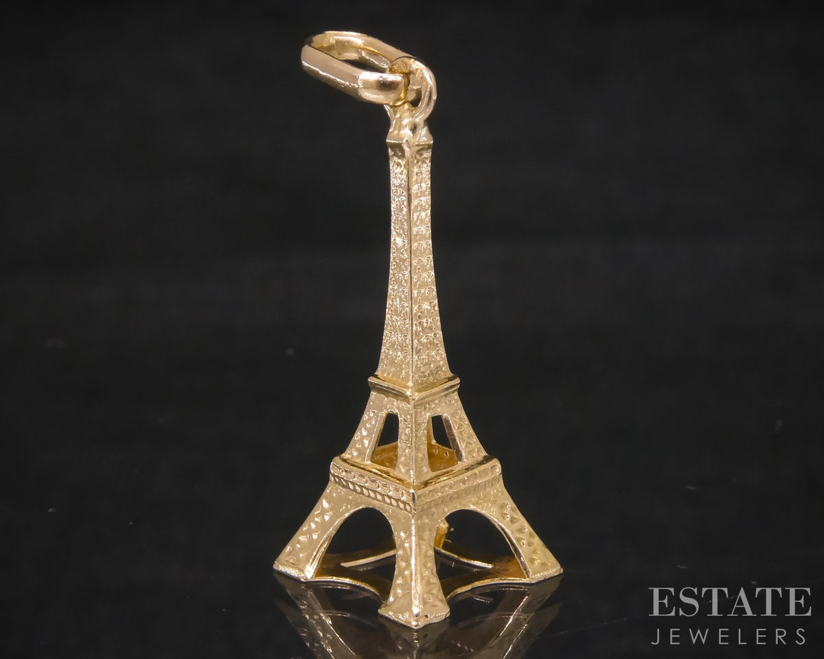 18k Yellow Gold Dimensional Eiffel Tower Monument Charm 1.2g p31874