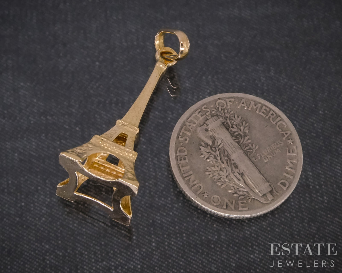 18k Yellow Gold Dimensional Eiffel Tower Monument Charm 1.2g p31874