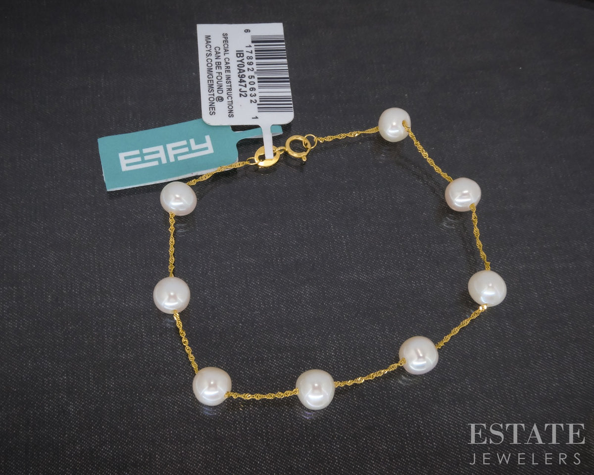 14k Yellow Gold EFFY 6.2mm Freshwater Pearl Station Bracelet 3.1g 7"L p31788