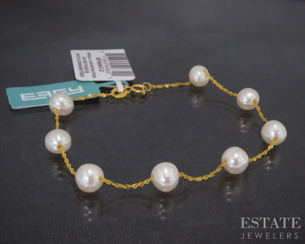 14k Yellow Gold EFFY 6.2mm Freshwater Pearl Station Bracelet 3.1g 7"L p31788