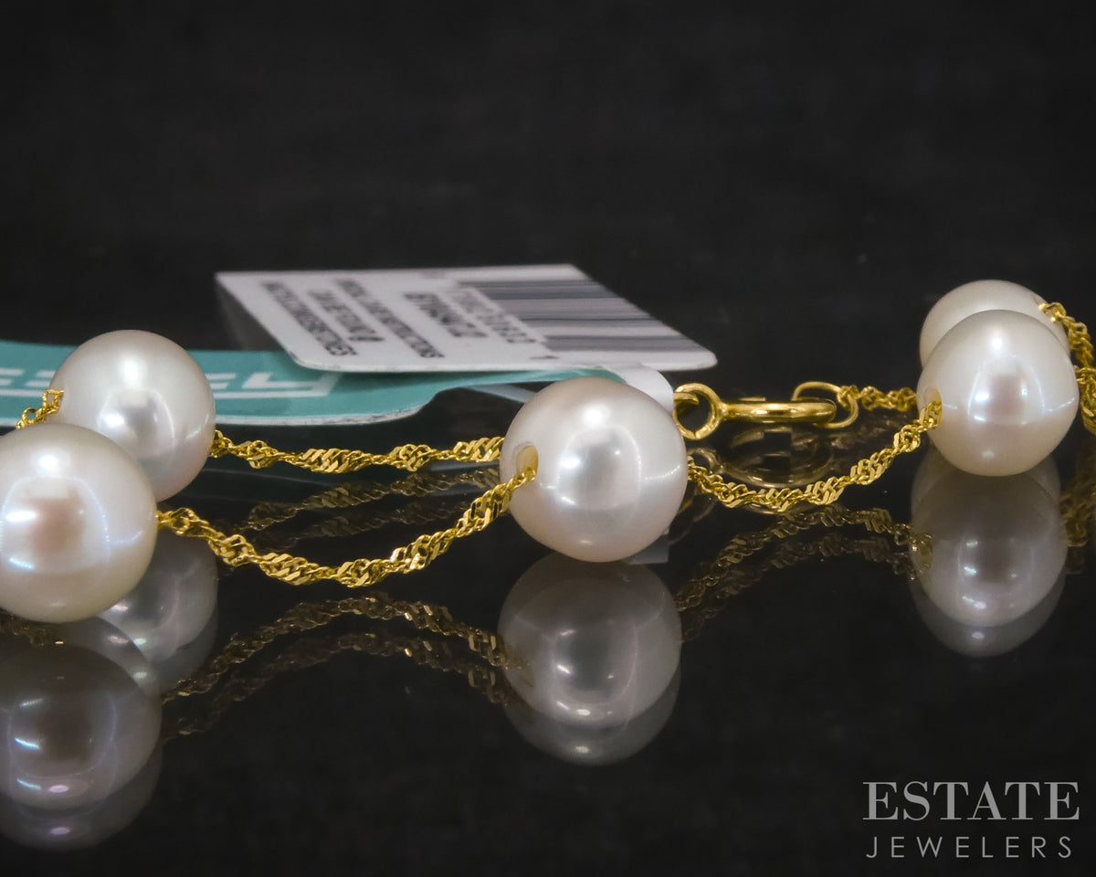 14k Yellow Gold EFFY 6.2mm Freshwater Pearl Station Bracelet 3.1g 7"L p31788
