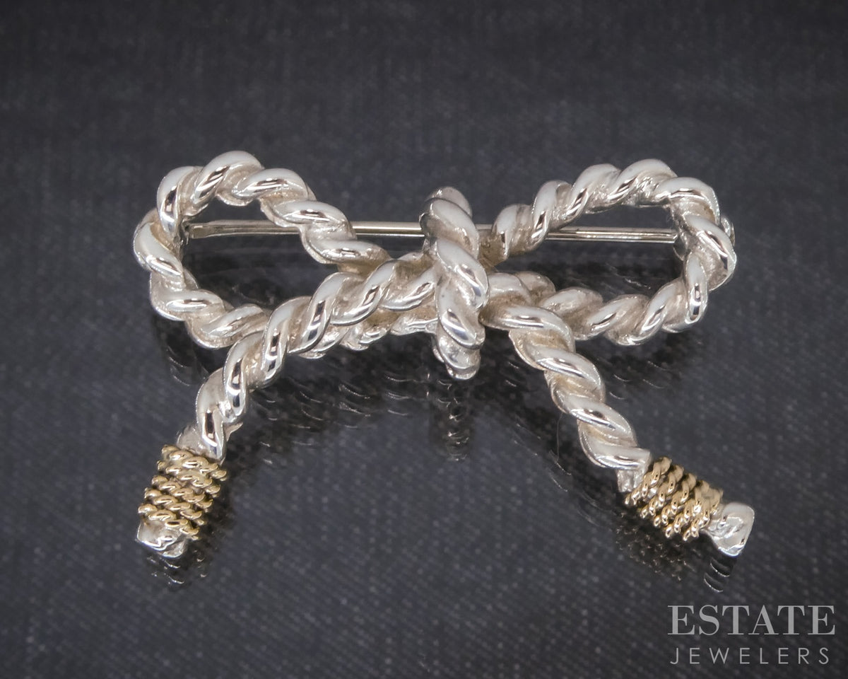 14k & Sterling Silver Tiffany & Co. Twisted Bow Pin Brooch 6.2g p31588