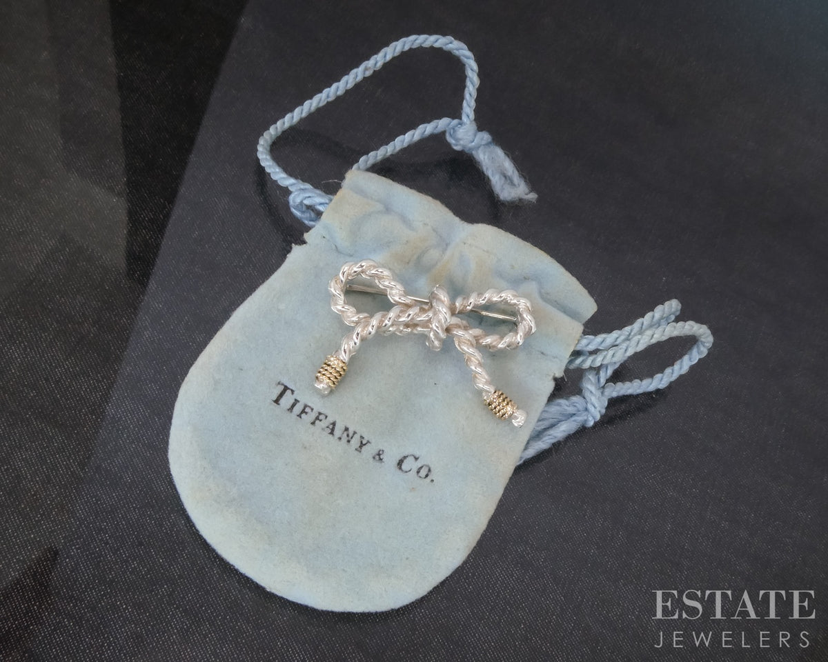 14k & Sterling Silver Tiffany & Co. Twisted Bow Pin Brooch 6.2g p31588